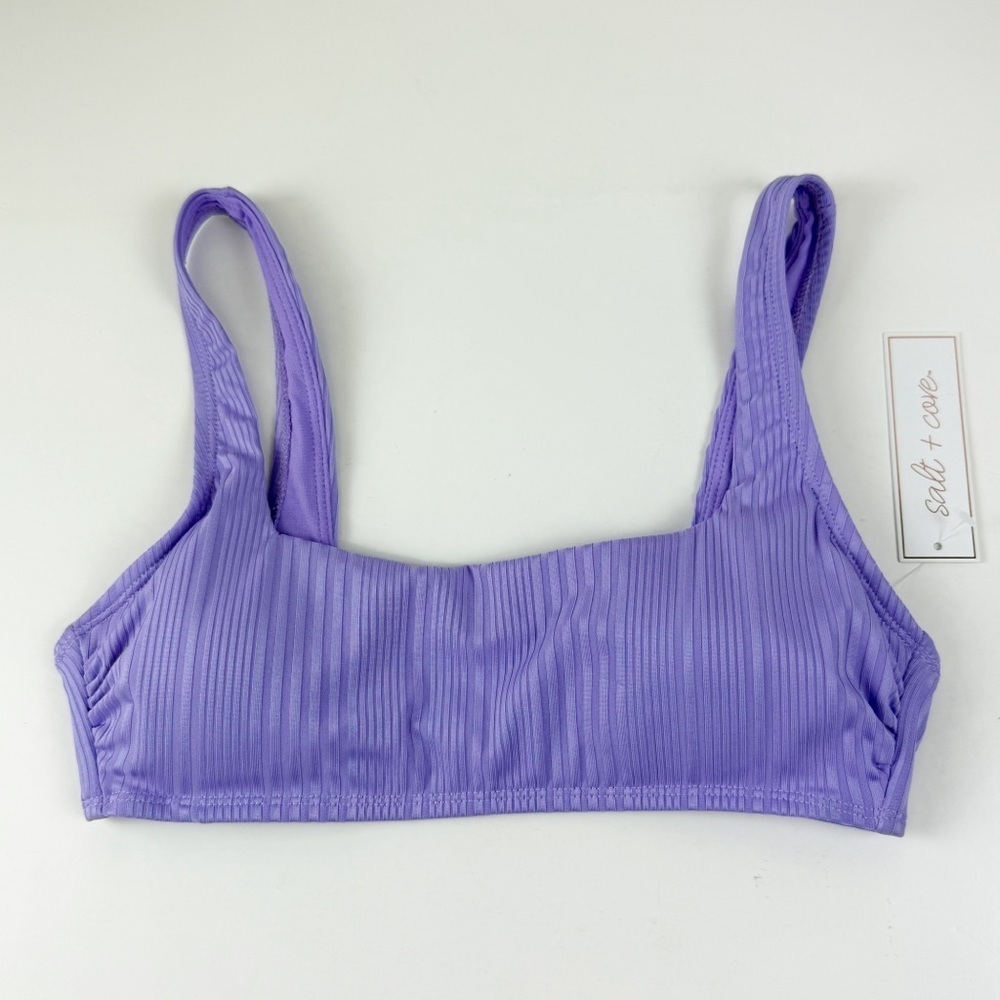 Salt + Cove Bikini Top Juniors Size Medium Purple Vertical Ribbed Swim NWT